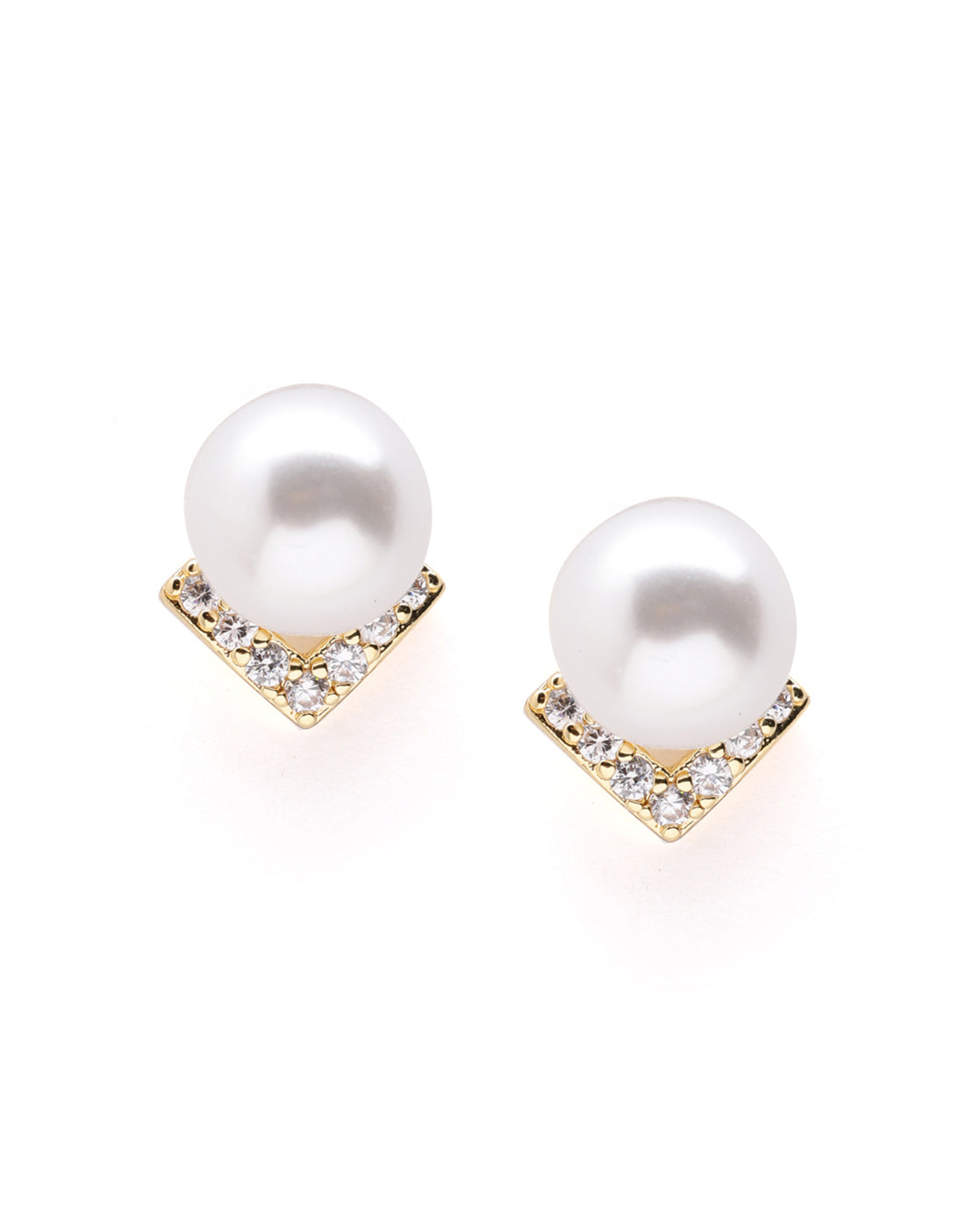 Gold Plated Pearl Chevron Stud Earrings