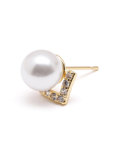 Gold Plated Pearl Chevron Stud Earrings