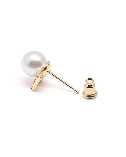 Gold Plated Pearl Chevron Stud Earrings