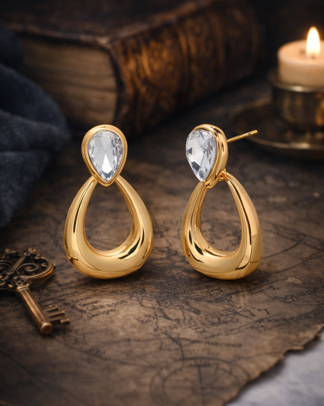 Gold Plated Tear Drop CZ Drop Earring