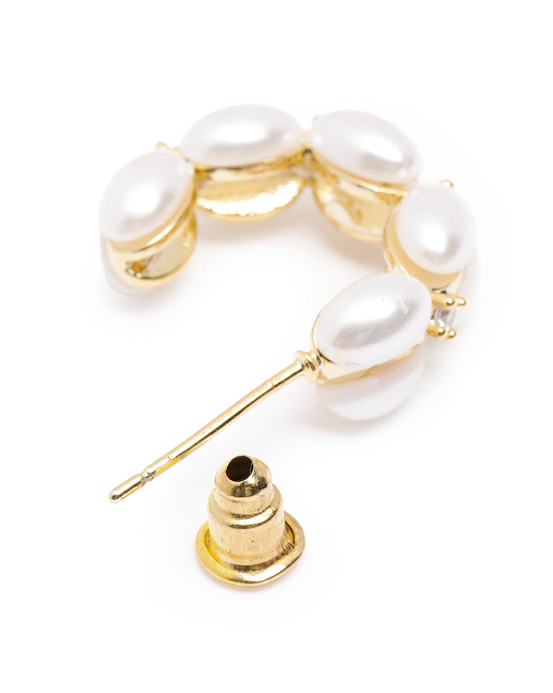 Gold Plated CZ Pearl Half Hoop Earring