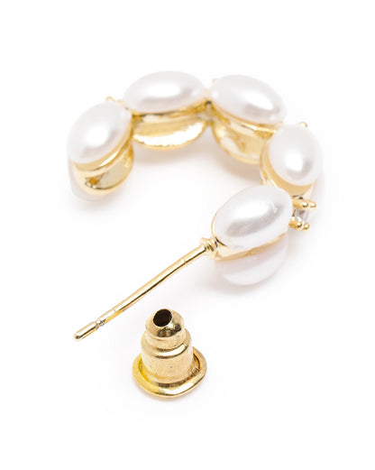 Gold Plated CZ Pearl Half Hoop Earring