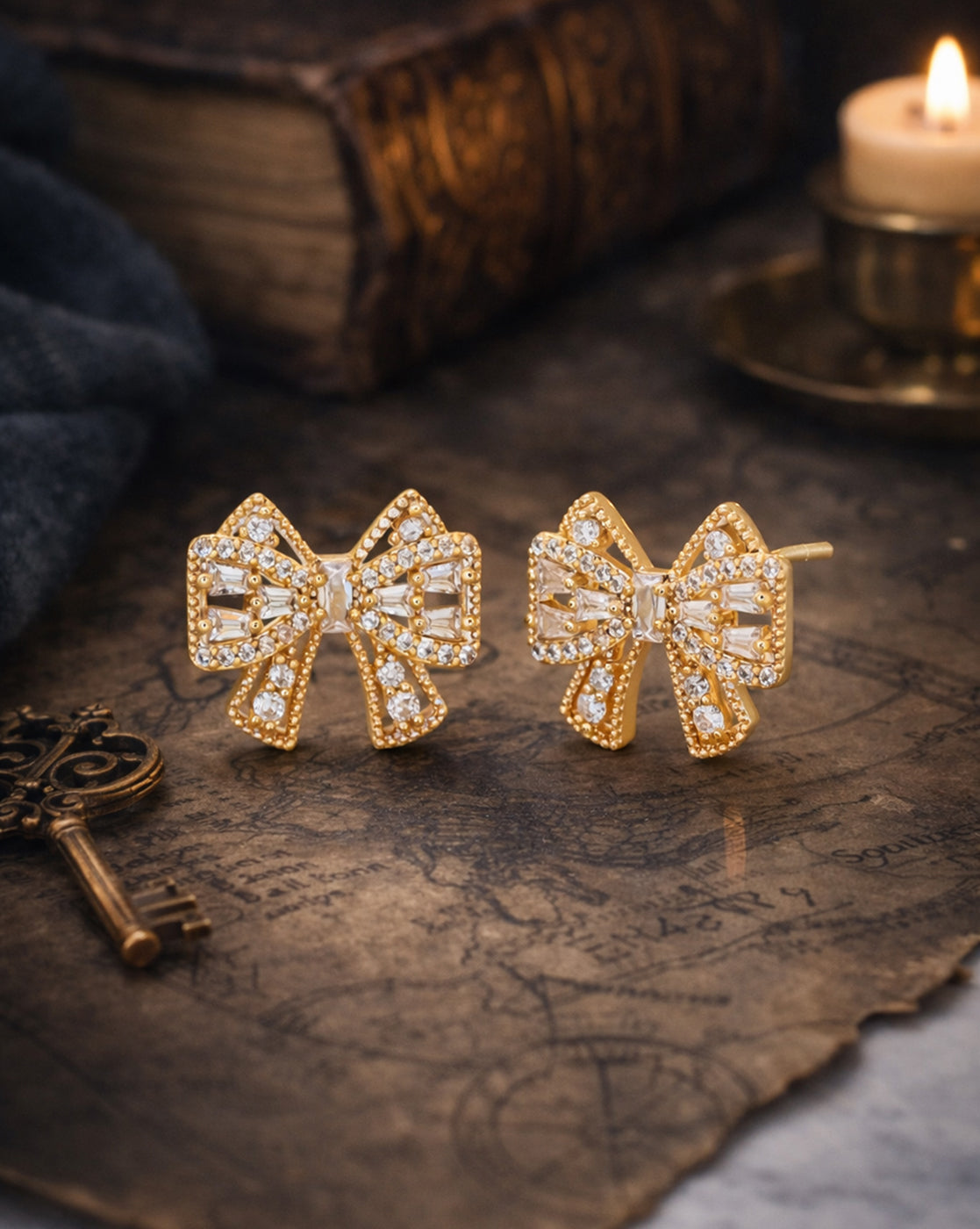 Premium Gold Plated CZ Bow Mini Stud Earring