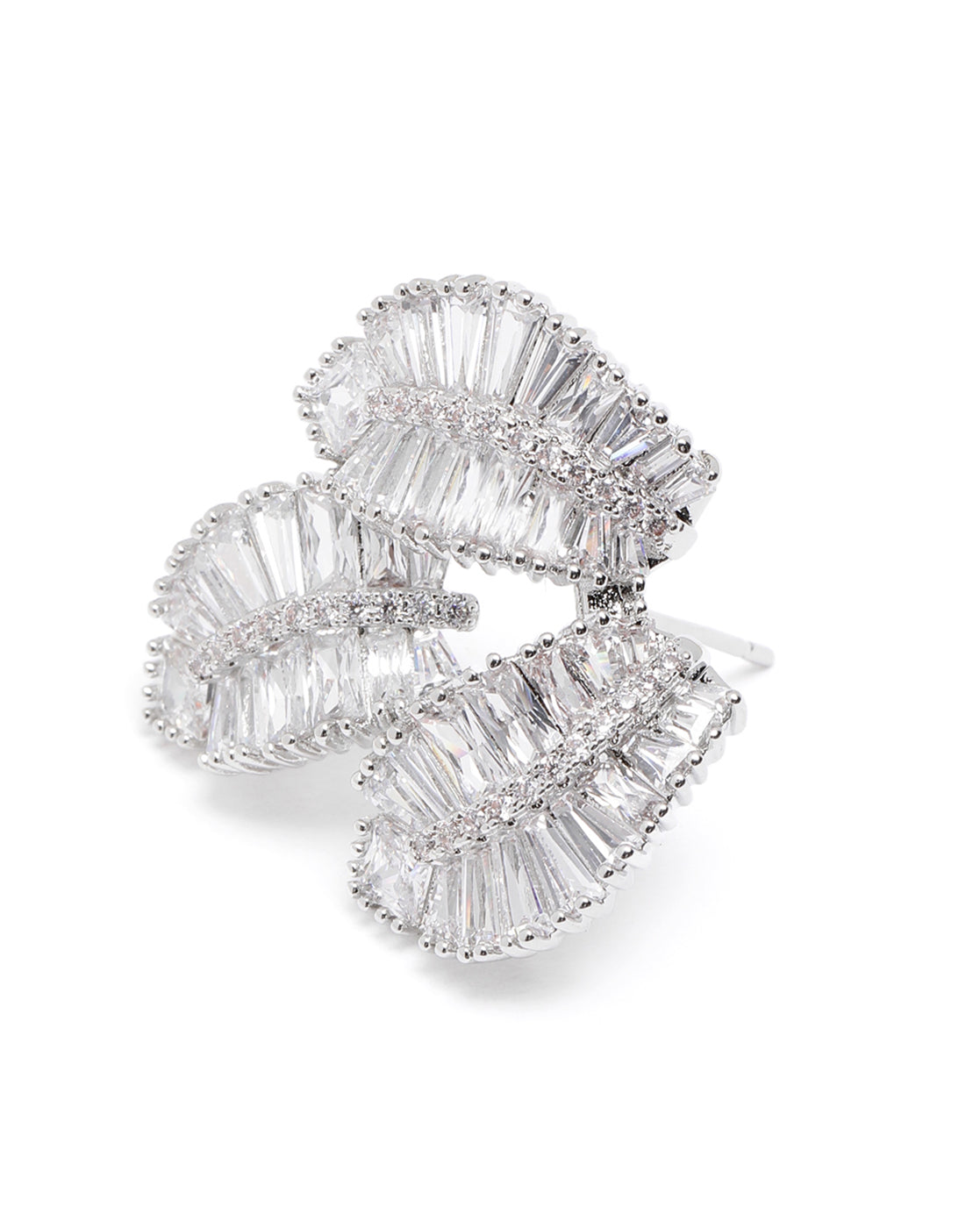 Premium Silver-Plated CZ Layered Leaf Bold Stud Earrings