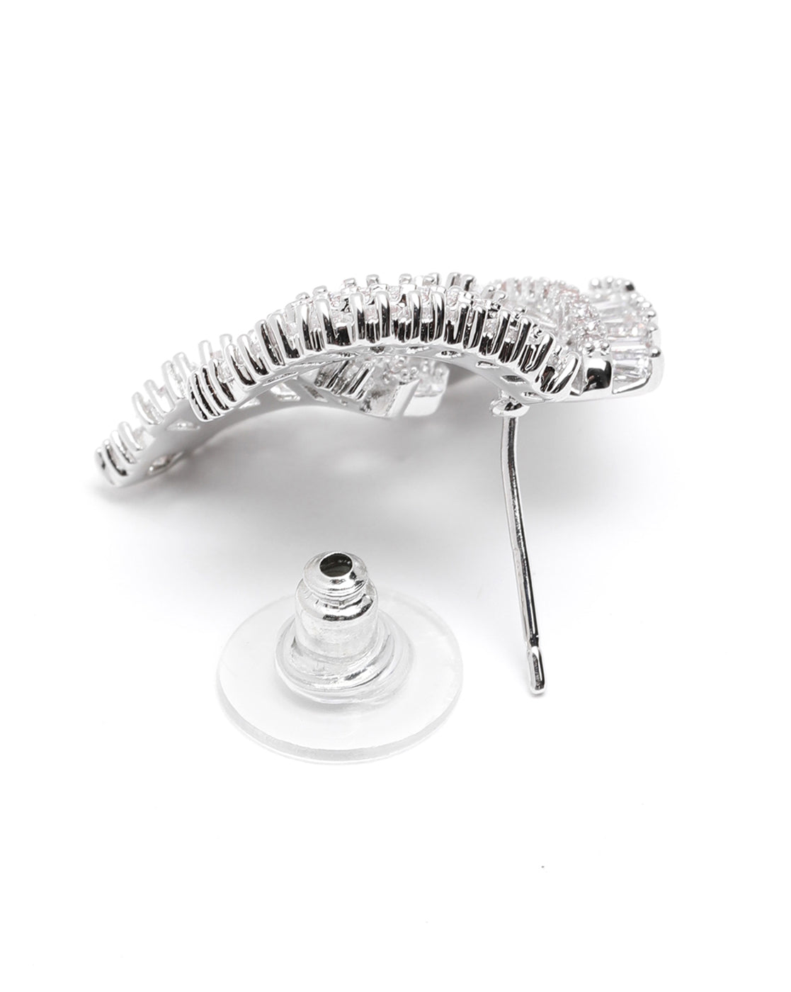 Premium Silver-Plated CZ Layered Leaf Bold Stud Earrings
