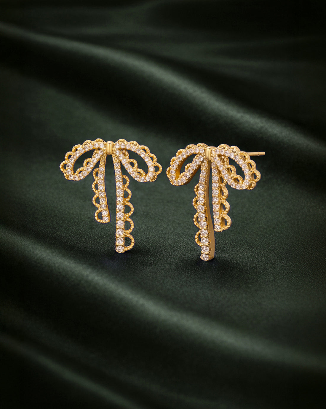 Gold-Plated Sparkling Bow Bold Drop Earrings