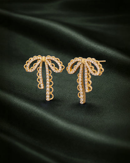 Gold-Plated Sparkling Bow Bold Drop Earrings