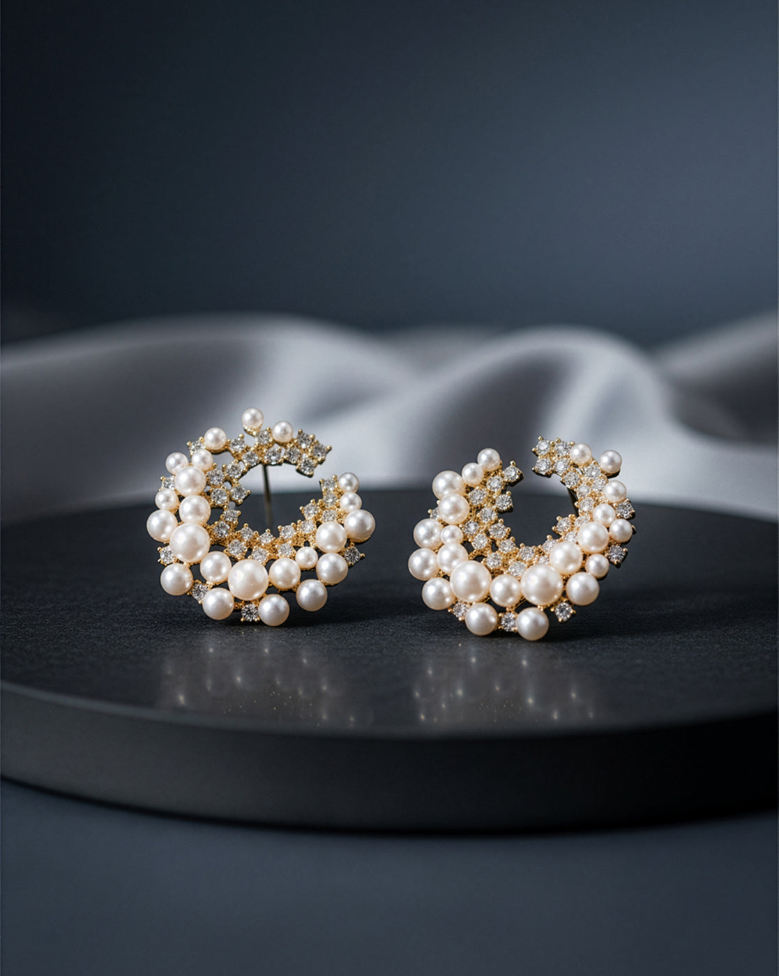 Gold-Plated Pearl &amp; CZ Embellished Bold Hoops Earrings