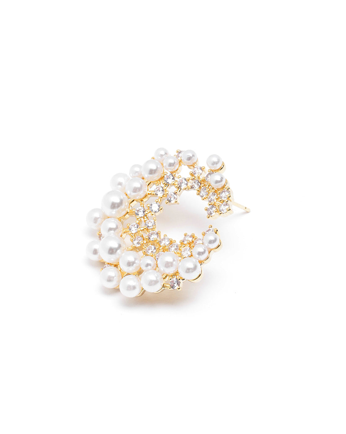 Gold-Plated Pearl &amp; CZ Embellished Bold Hoops Earrings