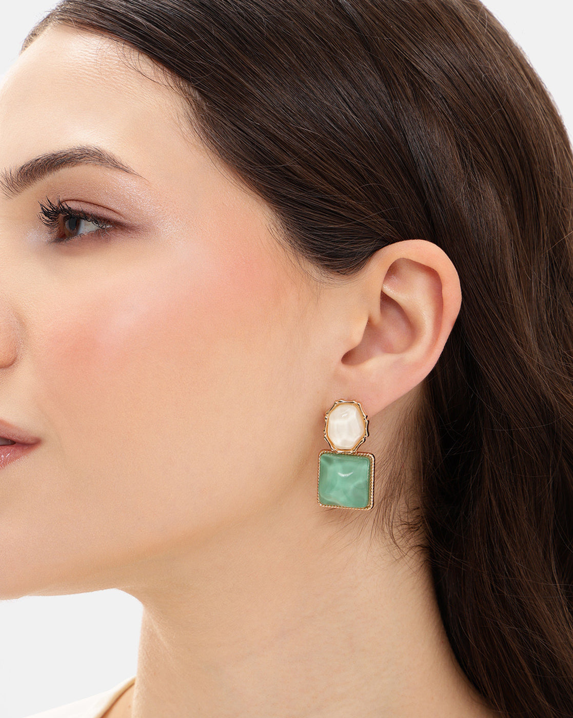Gold Plated Natural Stone Drop Earring