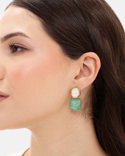 Gold Plated Natural Stone Drop Earring