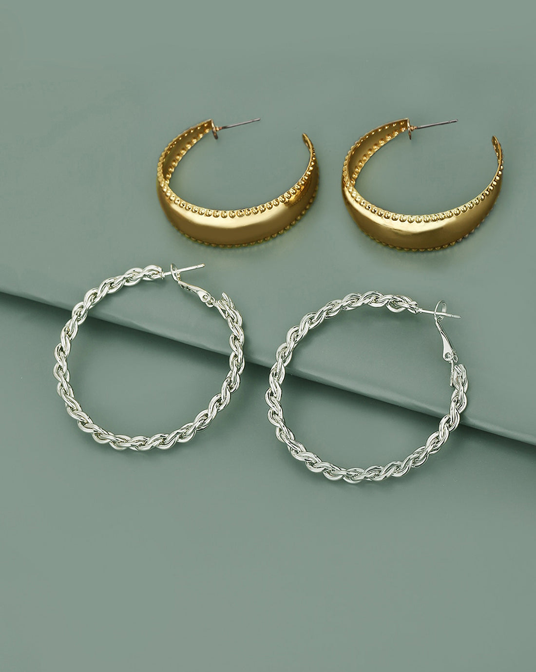 Carlton London Set Of 2 Gold &amp; Rhodium Plated Hoop Earring