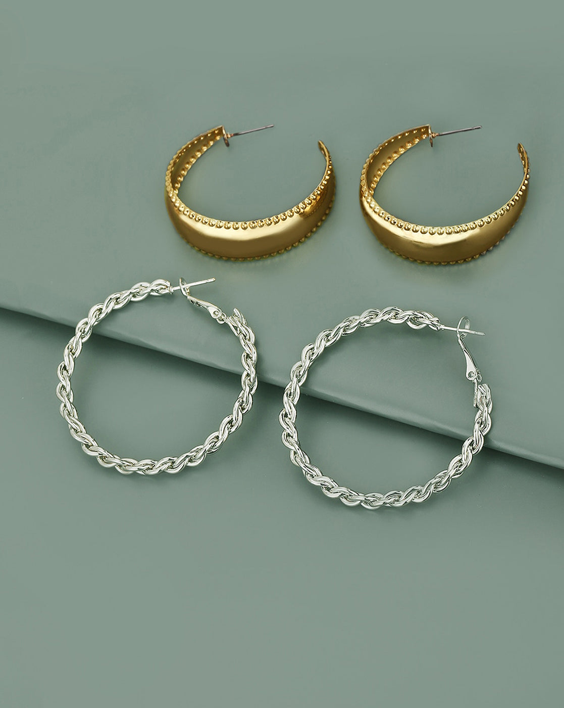 Carlton London Set Of 2 Gold &amp; Rhodium Plated Hoop Earring