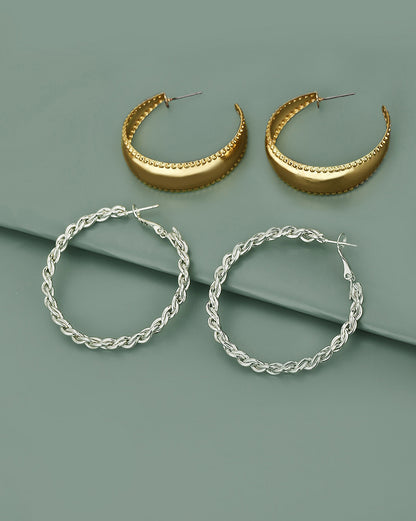 Carlton London Set Of 2 Gold &amp; Rhodium Plated Hoop Earring