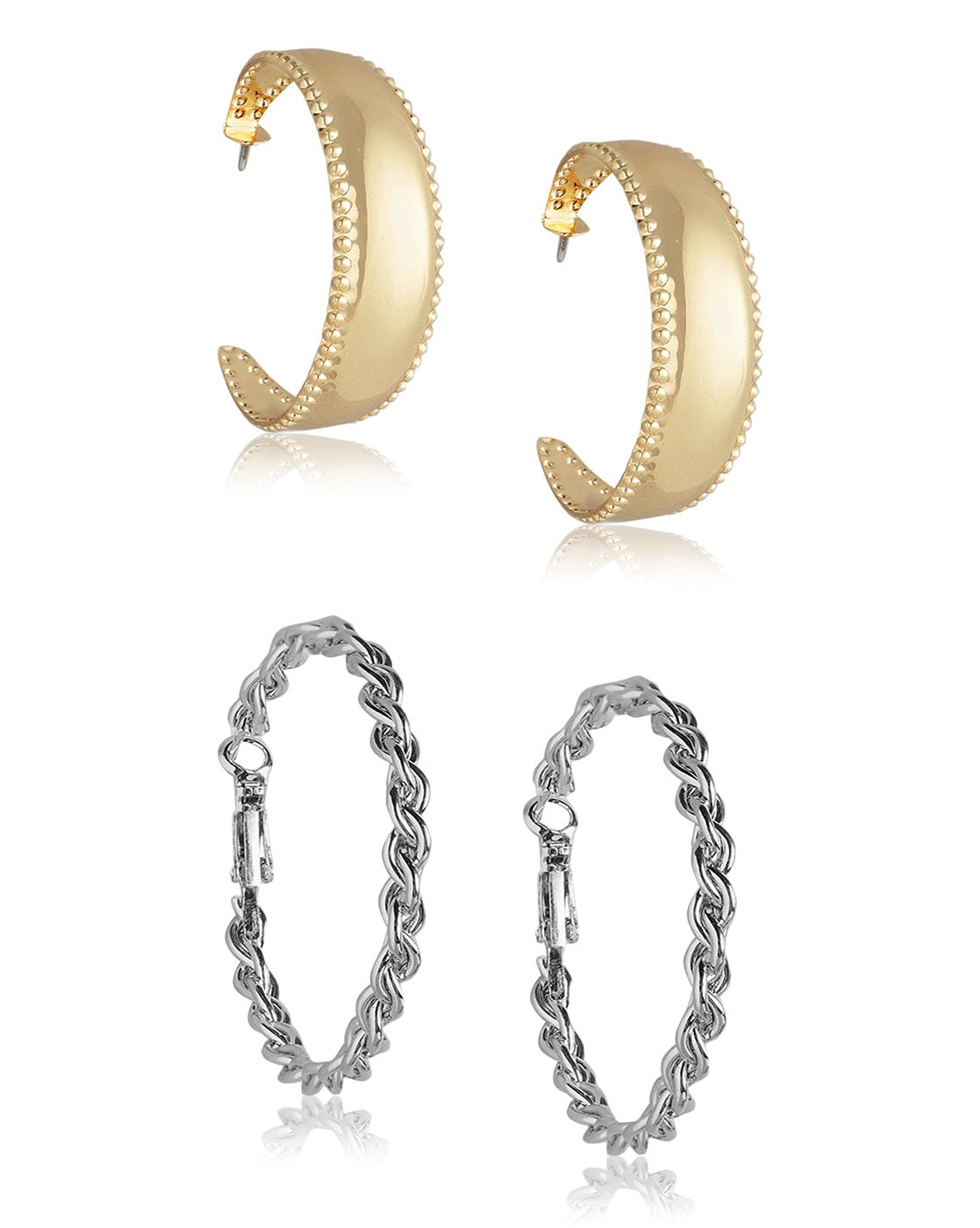 Carlton London Set Of 2 Gold &amp; Rhodium Plated Hoop Earring