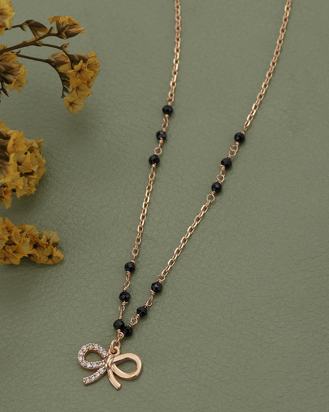 18kt Rose Gold Plated CZ BOW Pendant Mangalsutra