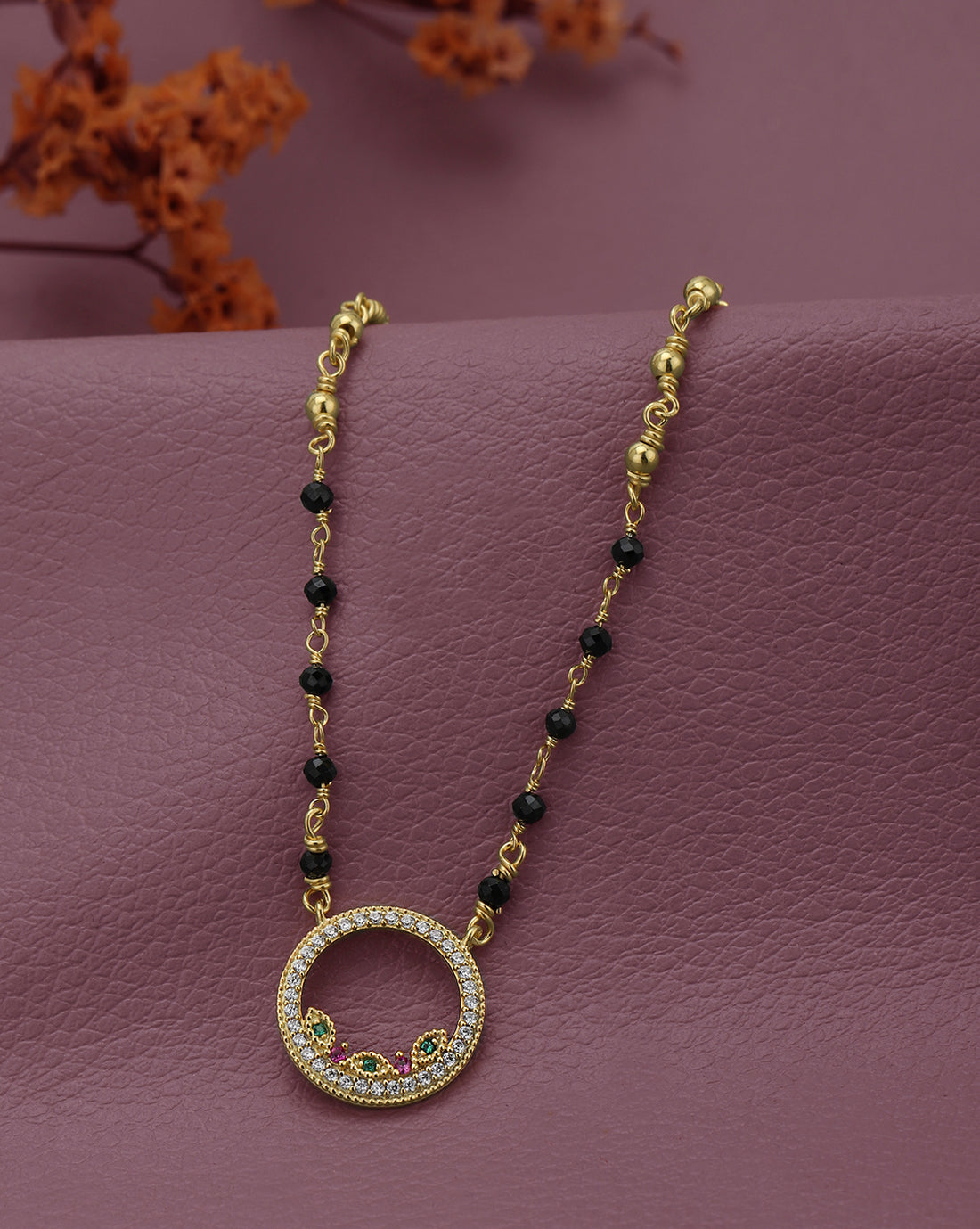 18kt Gold Plated Multi Colour CZ Circular Pendant Mangalsutra