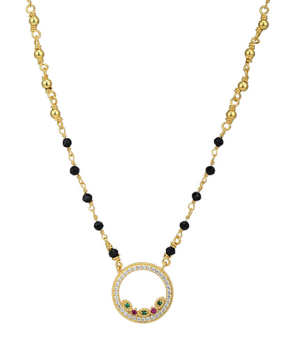 18kt Gold Plated Multi Colour CZ Circular Pendant Mangalsutra