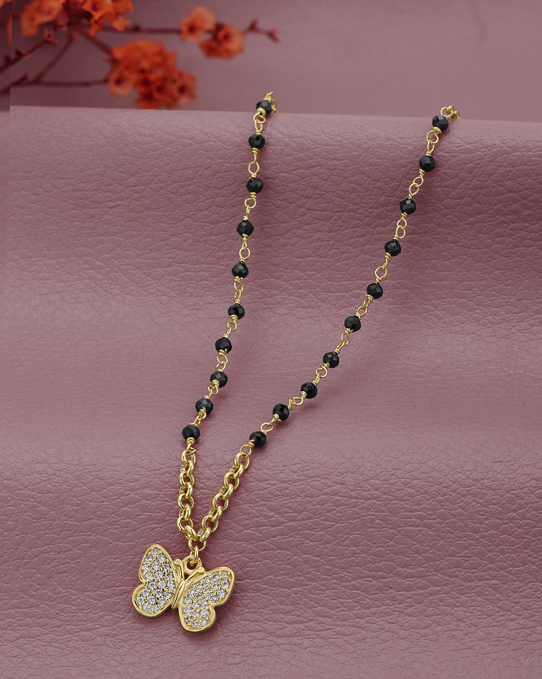 18kt Gold Plated CZ Butterfly Pendant Mangalsutra