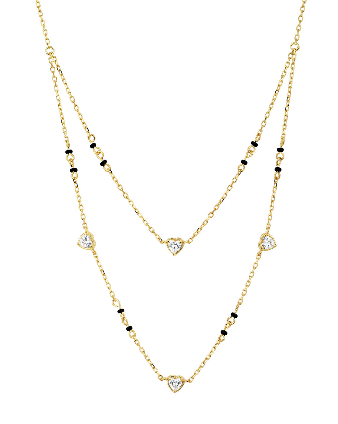 18kt Gold Plated CZ Multiple Heart Double Chain Mangalsutra