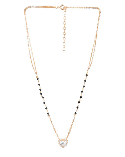 18kt Rose Gold Plated CZ Heart Pendant Double Chain Mangalsutra
