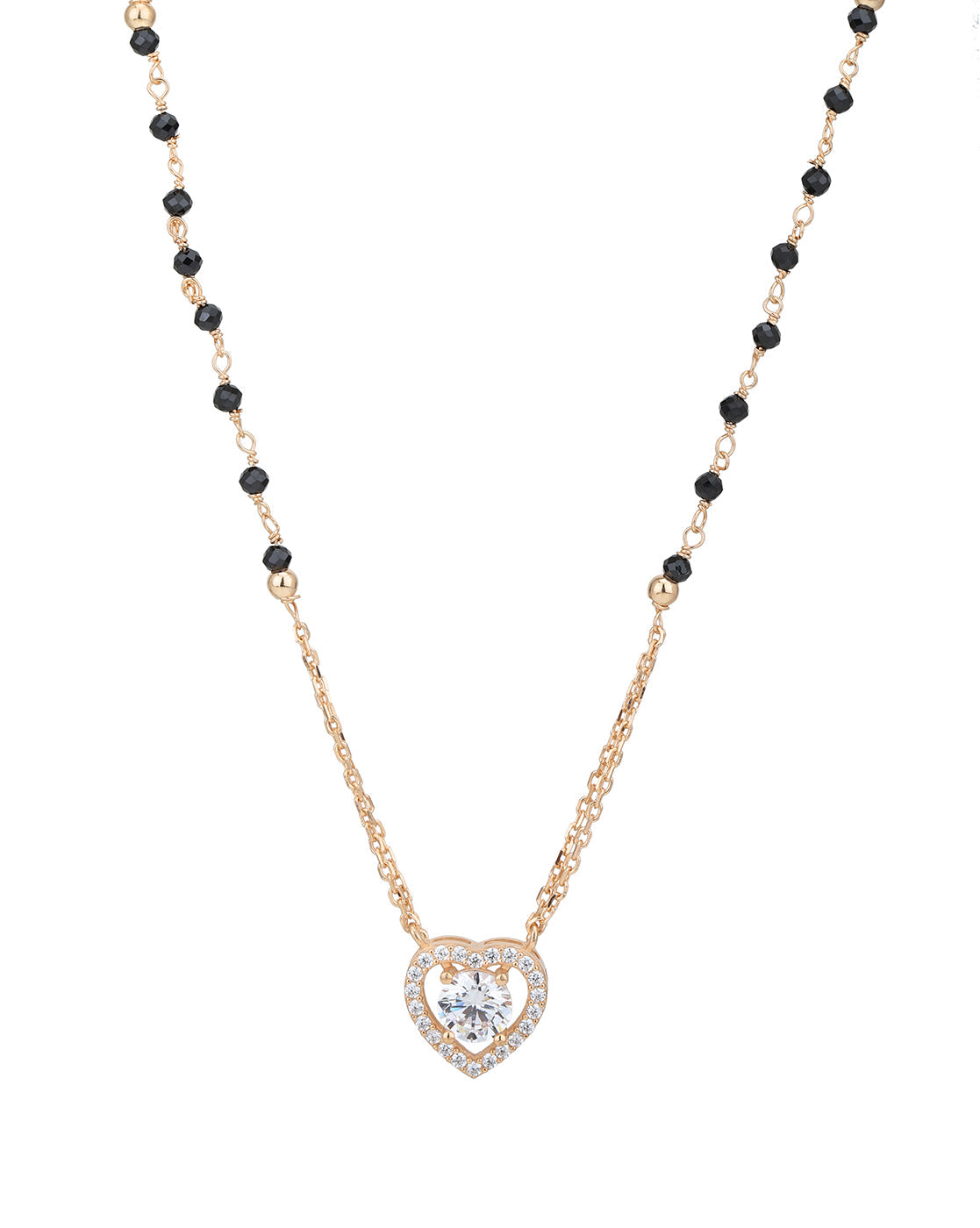 18kt Rose Gold Plated CZ Heart Pendant Double Chain Mangalsutra