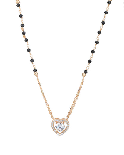 18kt Rose Gold Plated CZ Heart Pendant Double Chain Mangalsutra