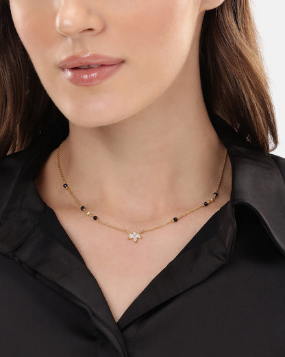 18kt Gold Plated CZ Floral Pendant Mangalsutra