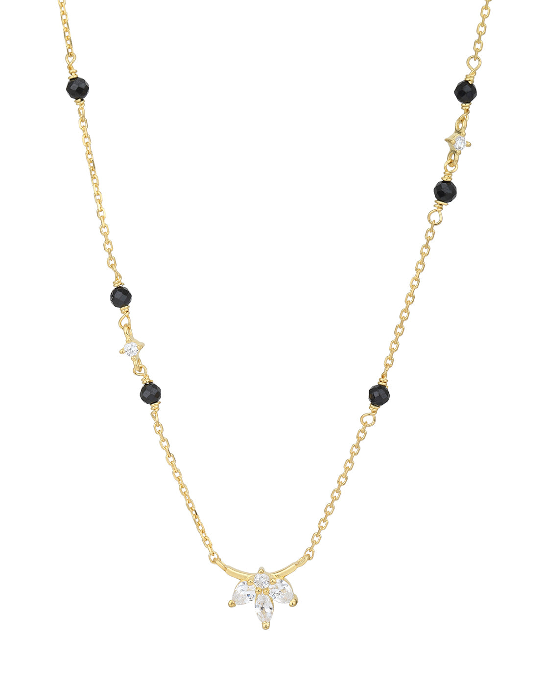 18kt Gold Plated CZ Floral Pendant Mangalsutra