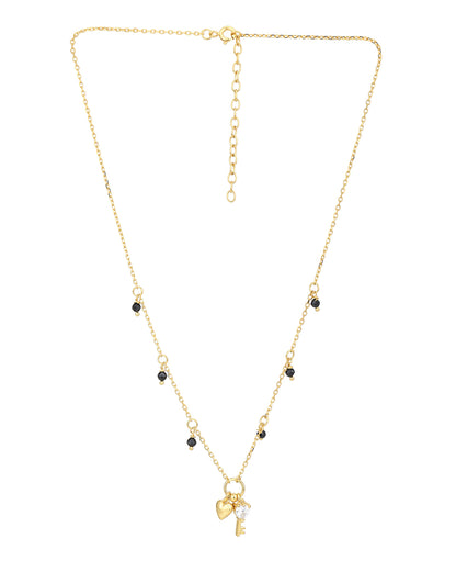 18kt Gold Plated CZ Dangling Heart and Key Pendant Mangalsutra