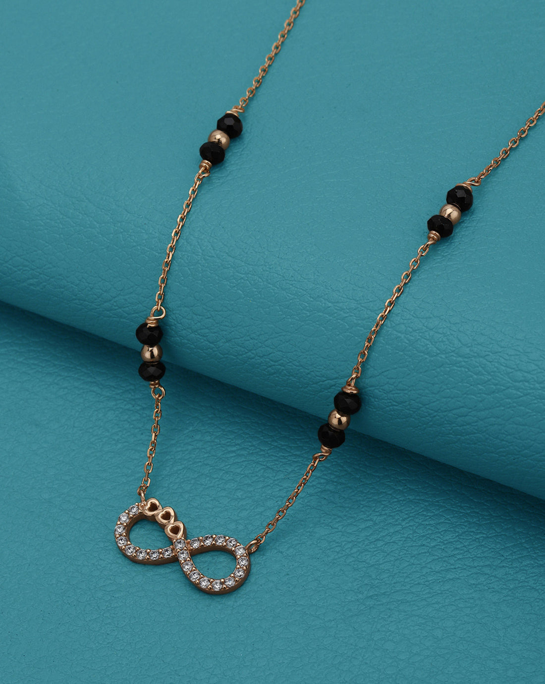 18kt Rose Gold Plated CZ and Black Bead Infinity Mangalsutra