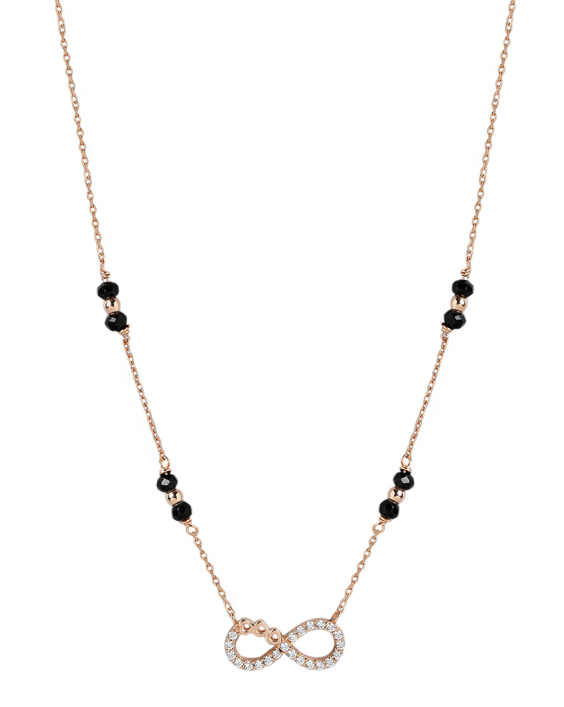 18kt Rose Gold Plated CZ and Black Bead Infinity Mangalsutra