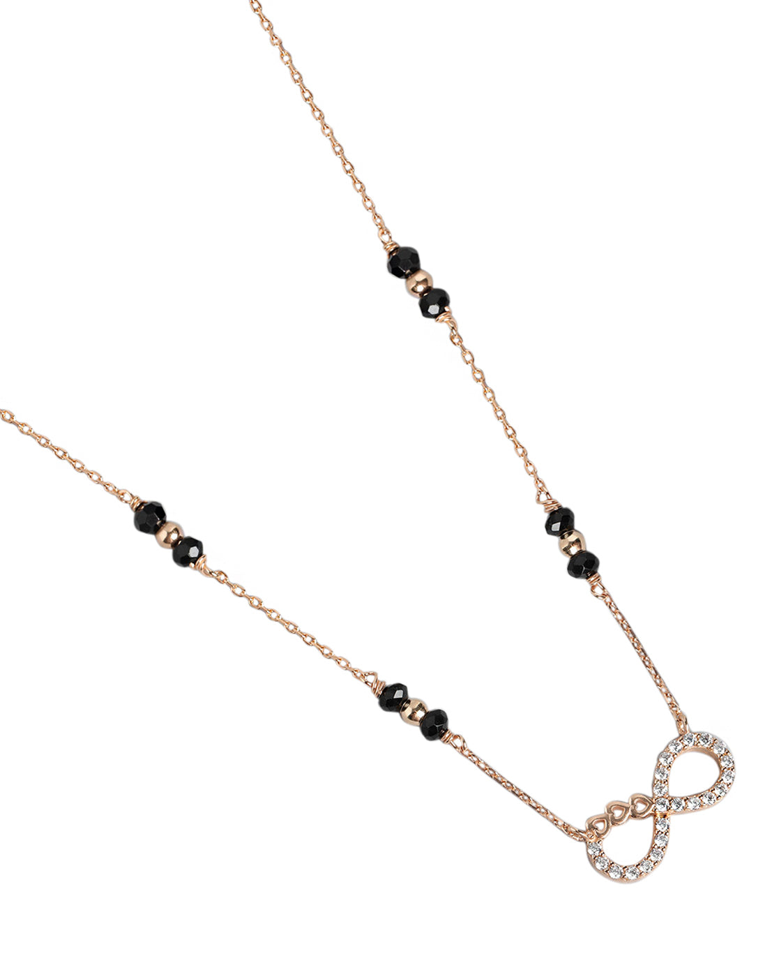 18kt Rose Gold Plated CZ and Black Bead Infinity Mangalsutra