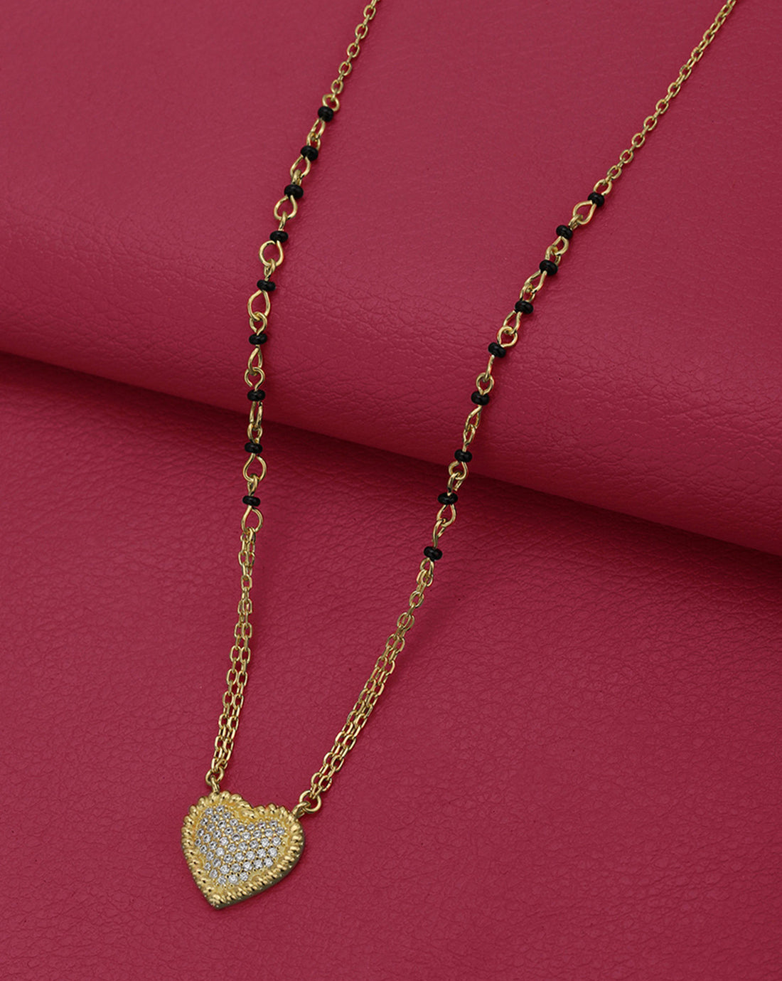 18kt Gold Plated CZ and Black Bead Heart  Mangalsutra