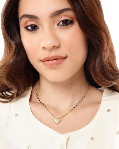 18kt Gold Plated CZ and Black Bead Heart  Mangalsutra