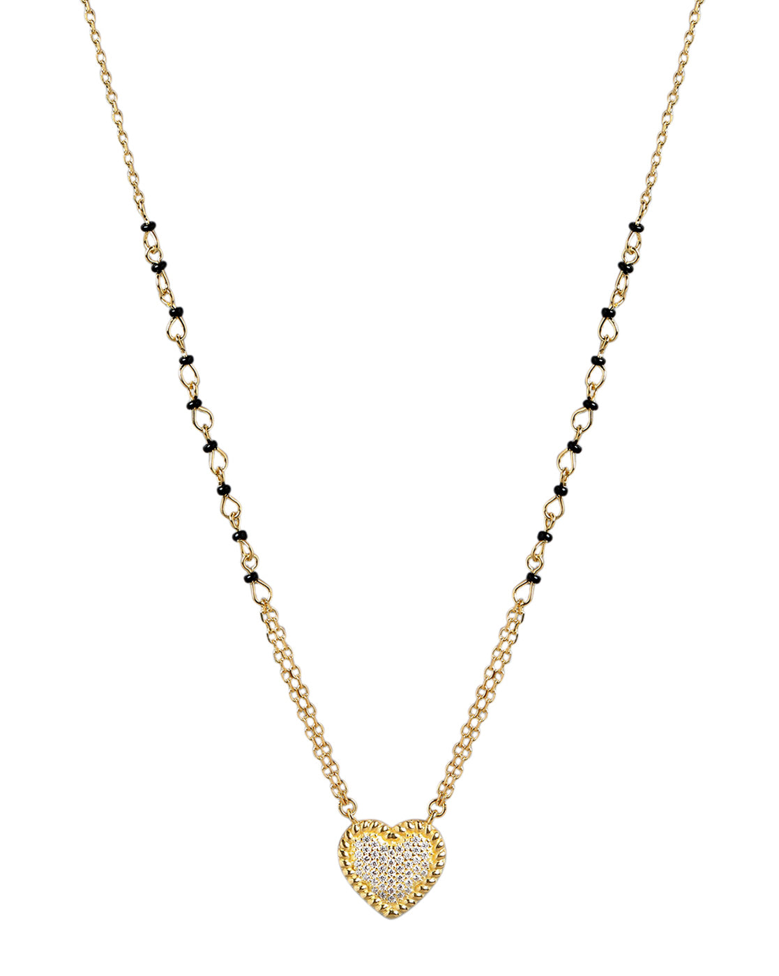 18kt Gold Plated CZ and Black Bead Heart  Mangalsutra
