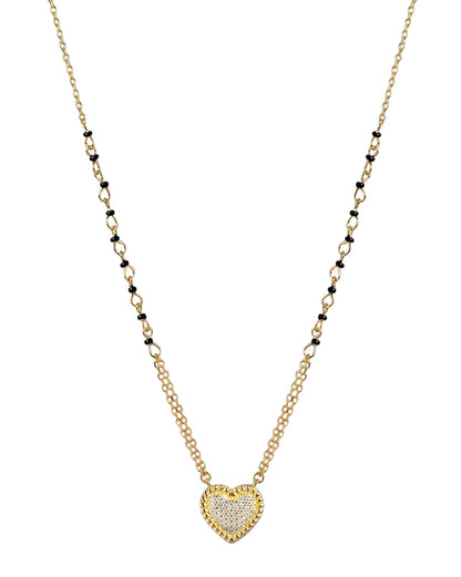 18kt Gold Plated CZ and Black Bead Heart  Mangalsutra