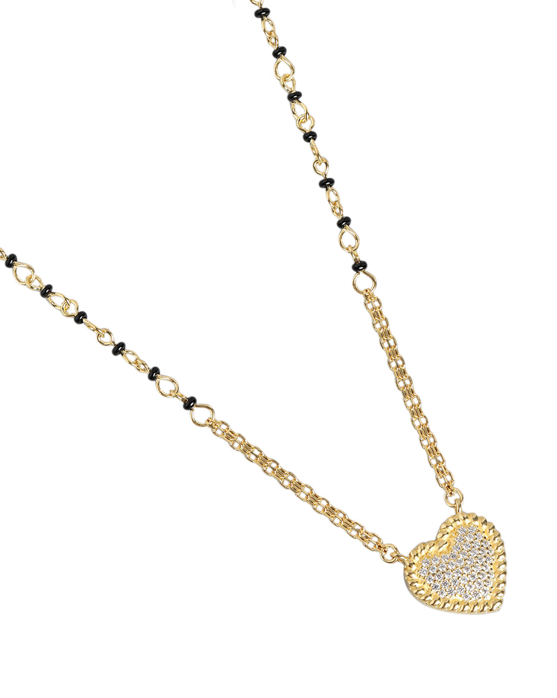 18kt Gold Plated CZ and Black Bead Heart  Mangalsutra