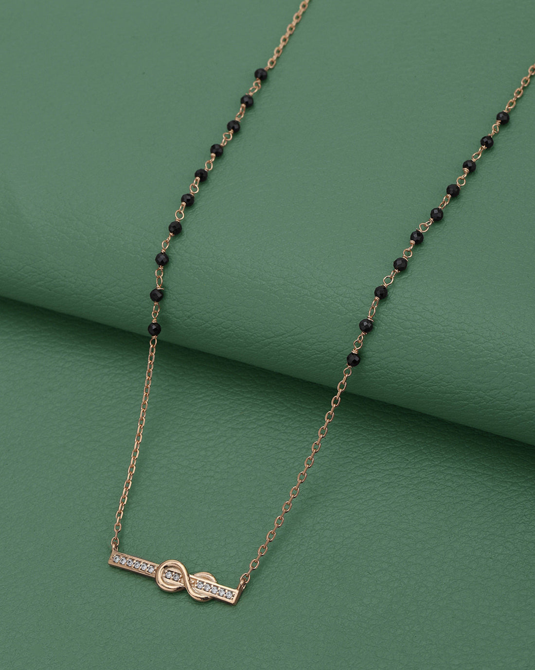 18kt Rose Gold Plated CZ and Black Bead Infinity Bar Mangalsutra