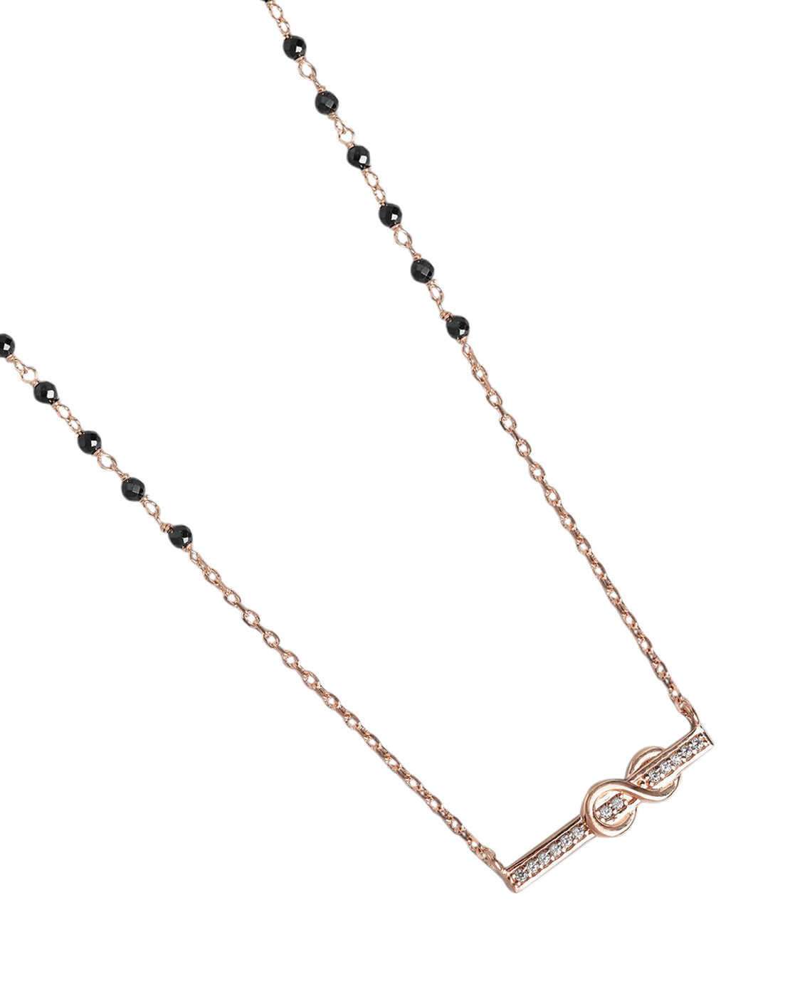 18kt Rose Gold Plated CZ and Black Bead Infinity Bar Mangalsutra
