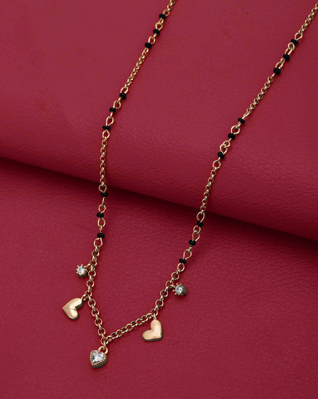 18kt Rose Gold Plated CZ and Black Bead with Heart  Mangalsutra