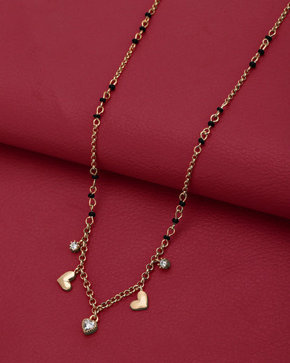 18kt Rose Gold Plated CZ and Black Bead with Heart  Mangalsutra