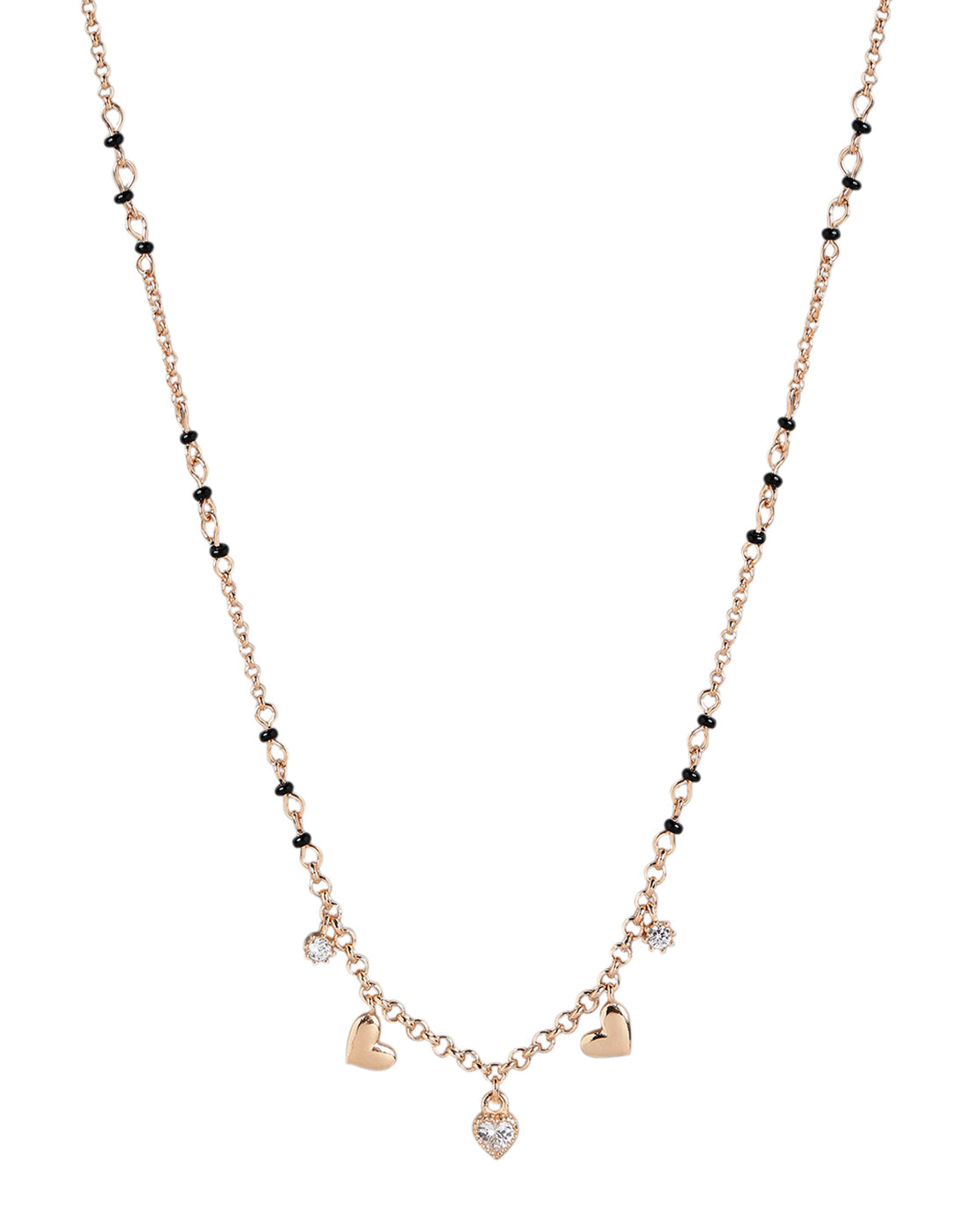 18kt Rose Gold Plated CZ and Black Bead with Heart  Mangalsutra
