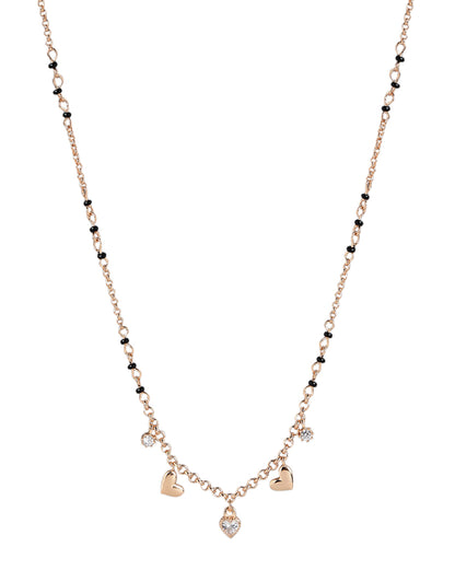 18kt Rose Gold Plated CZ and Black Bead with Heart  Mangalsutra