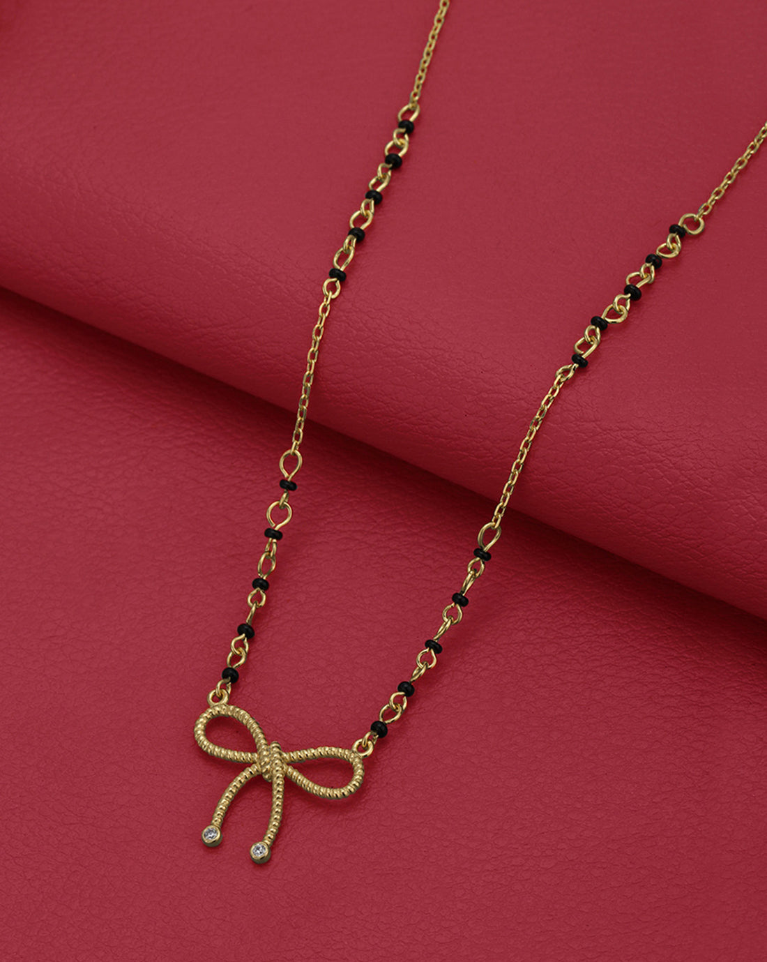 18kt Gold Plated CZ and Black Bead with BOW Mangalsutra