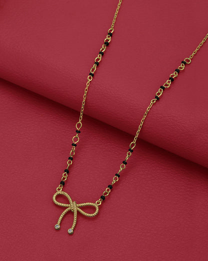 18kt Gold Plated CZ and Black Bead with BOW Mangalsutra