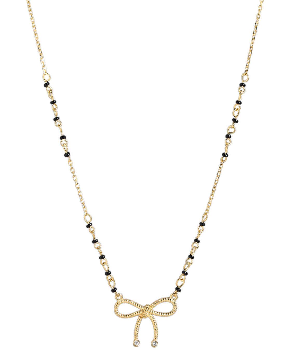18kt Gold Plated CZ and Black Bead with BOW Mangalsutra
