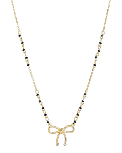 18kt Gold Plated CZ and Black Bead with BOW Mangalsutra