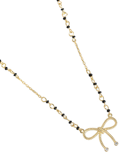 18kt Gold Plated CZ and Black Bead with BOW Mangalsutra