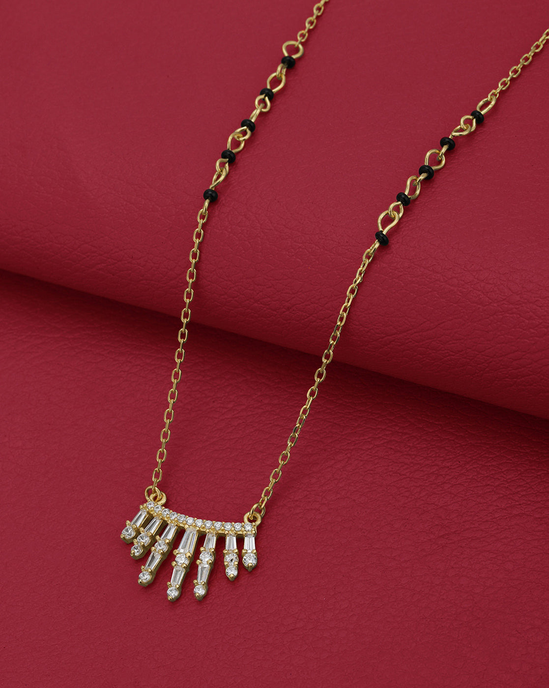 18kt Gold Plated CZ and Black Bead Waterfall Mangalsutra